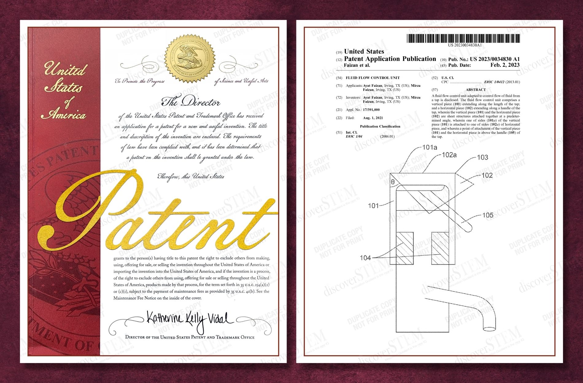 US Patent Certificate: Fluid flow control unit [11753804]