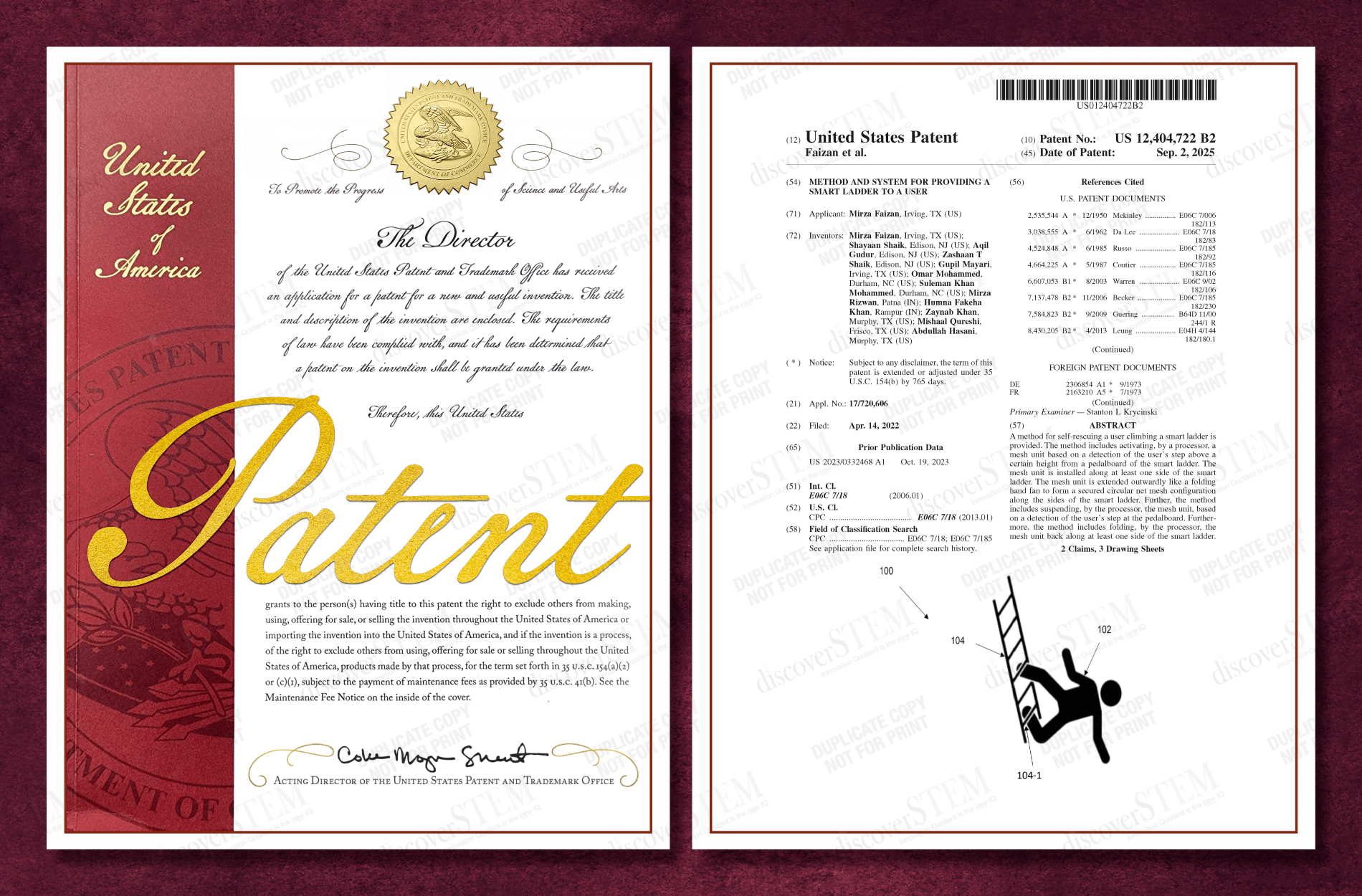 US Patent Certificate: Method and System For Providing A Smart Ladder To A User